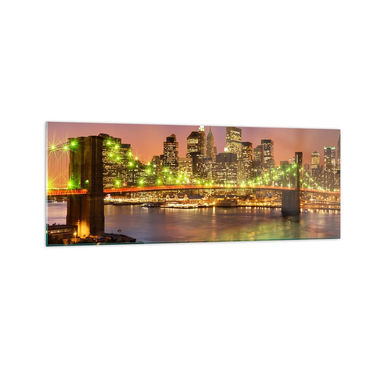Impression sur verre - Image sur verre - Pont illuminé dans une ville moderne la nuit - 140x50cm - Ici la lumière ne s'éteint jamais - Décoration murale moderne pour le salon et la chambre ARTTOR