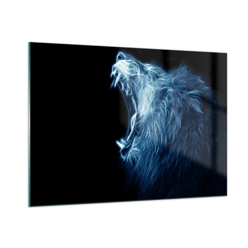 Impression sur verre - Image sur verre - Une représentation néon saisissante d'un lion rugissant sur fond noir. - 100x70cm - La colère ardente du roi - Décoration murale moderne pour le salon et la chambre ARTTOR