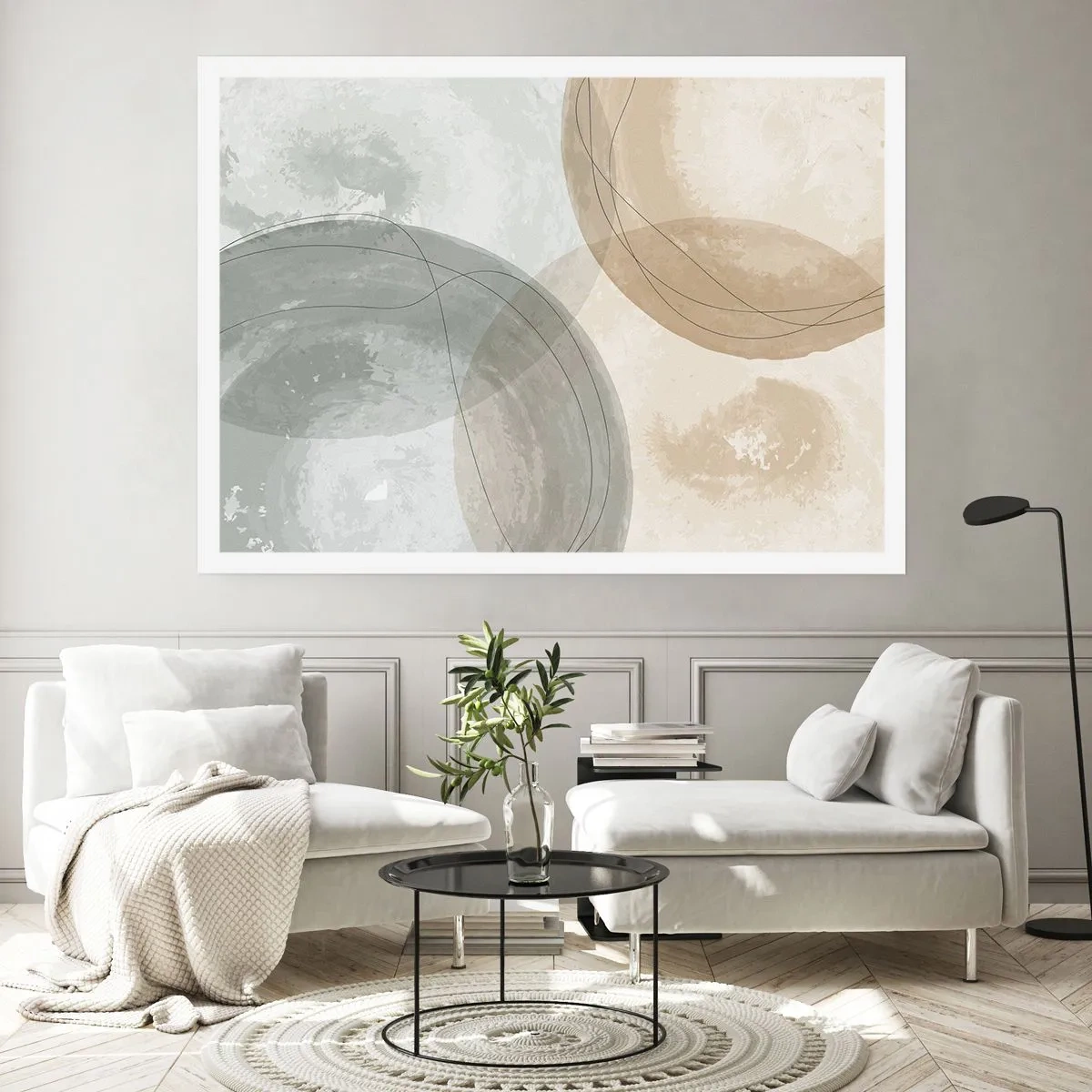 Affiche - Poster - Composition abstraite aux couleurs pastel avec des lignes - 100x70cm - Mondes pénétrants - Décoration murale moderne pour le salon et la chambre ARTTOR