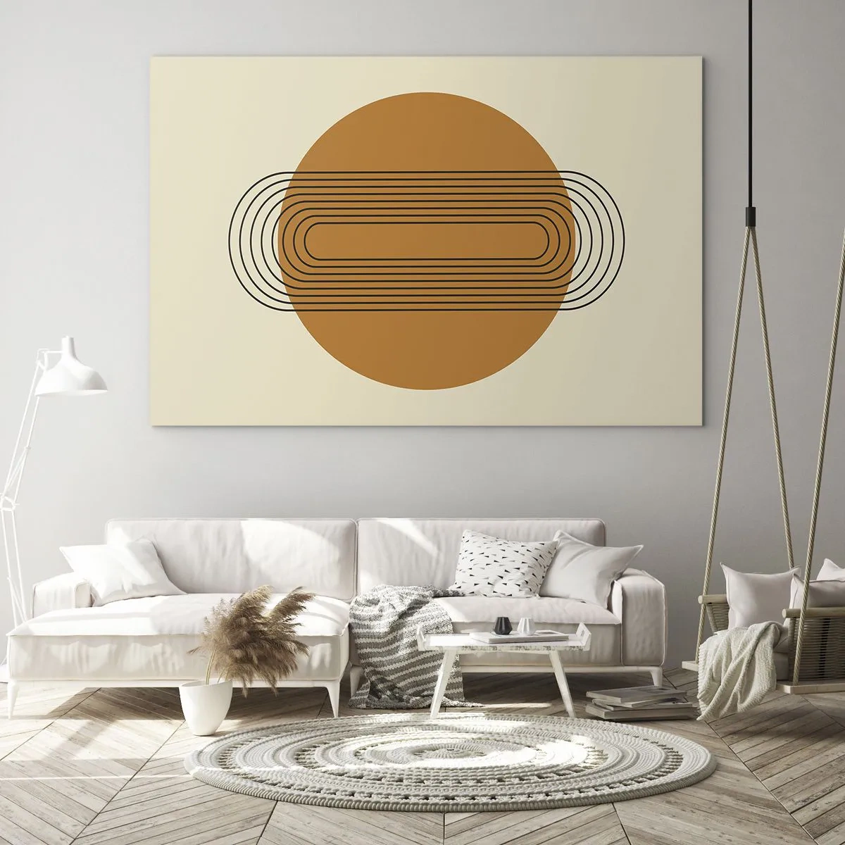 Impression sur verre - Image sur verre - Abstraction géométrique avec des cercles et des lignes - 120x80cm - Plan idéal - Décoration murale moderne pour le salon et la chambre ARTTOR