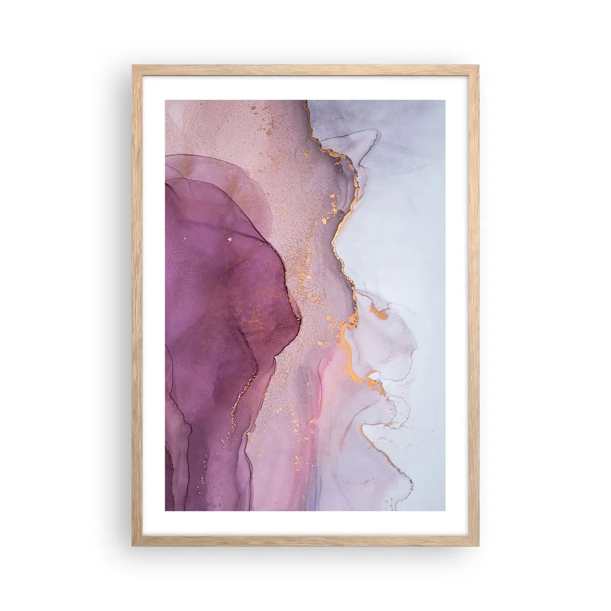 Affiche dans un chêne clair - Poster - Vagues lilas et violettes - 50x70 cm