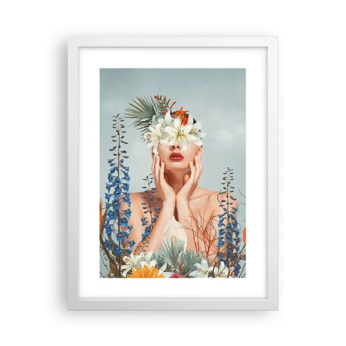 Affiche dans un cadre blanc - Poster - Femme - fleur - 30x40 cm