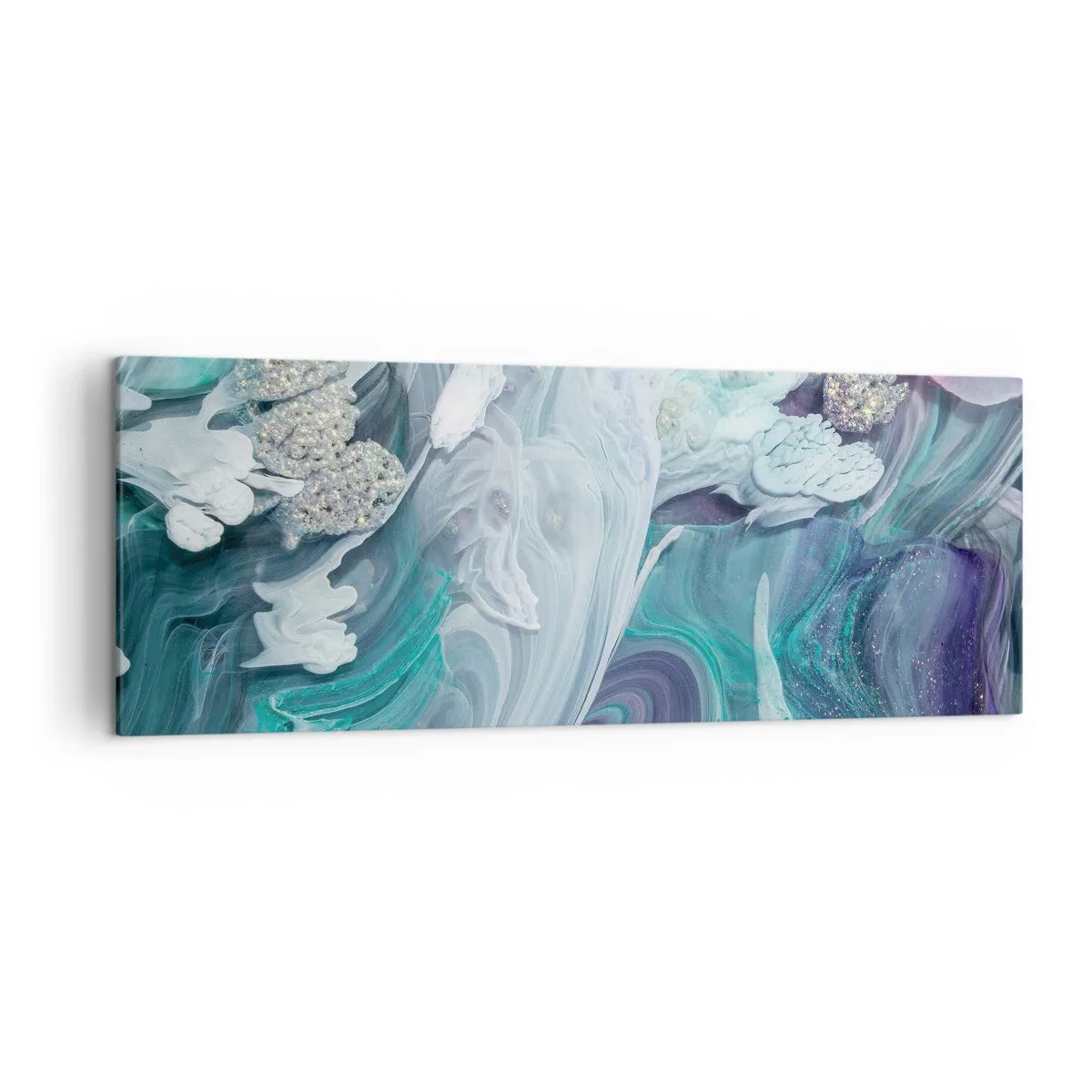 Impression sur toile - Image sur toile - Tourbillons abstraits dans des tons de bleu et de blanc - 140x50cm - Courants bleus - Décoration murale moderne pour le salon et la chambre ARTTOR