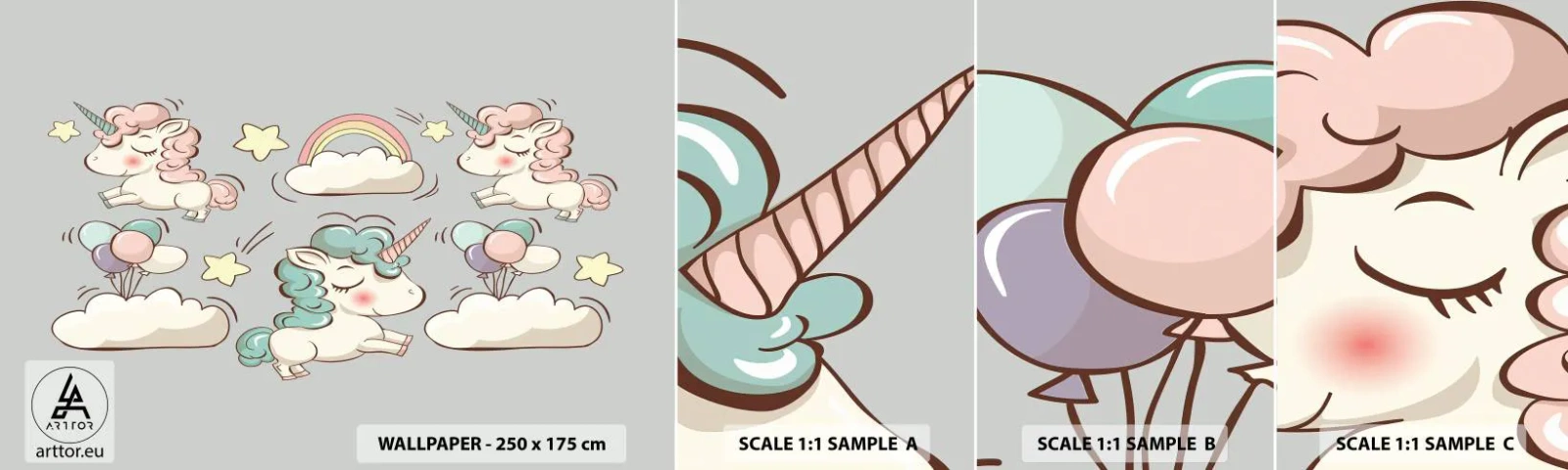 Échantillon De Papier Peint Standard Eco - Ils existe, c'est sûr… - Pour les enfants, Licorne, Conte de fées - 100x30 cm