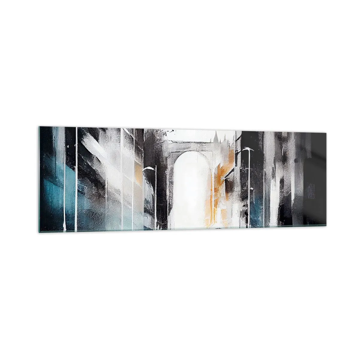 Impression sur verre - Image sur verre - Panorama abstrait de la ville avec un pont en arc - 160x50cm - Étude de ville : architecture et mouvement - Décoration murale moderne pour le salon et la chambre ARTTOR