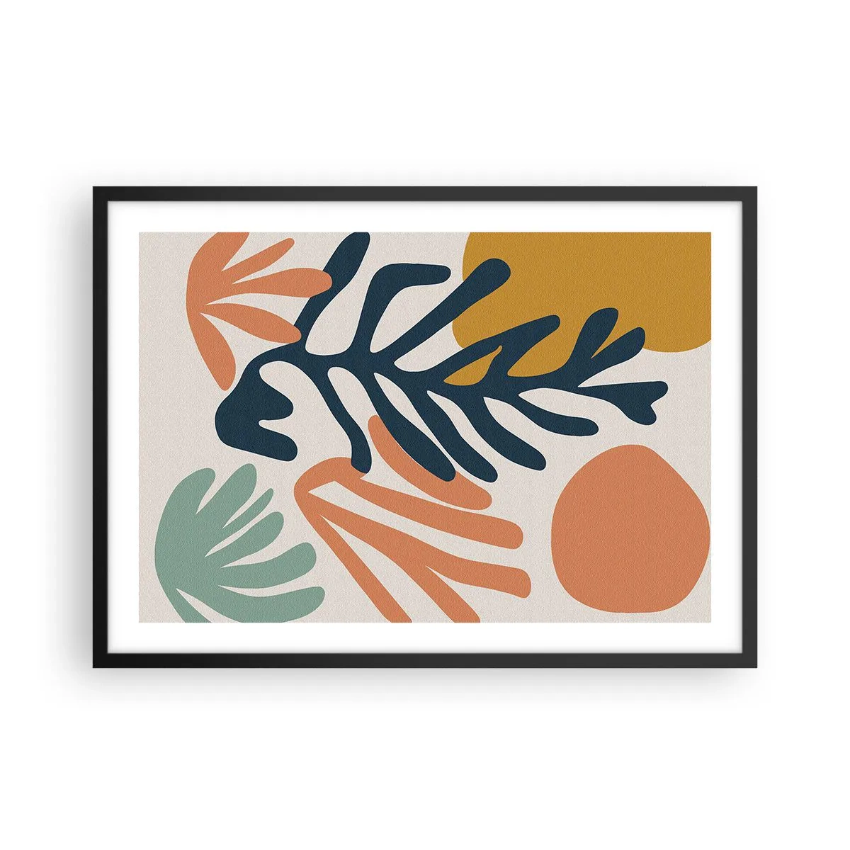 Affiche dans un cadre noir - Poster - Feuilles colorées dans un style abstrait - 70x50cm - Mers de corail - Décoration murale moderne pour le salon et la chambre ARTTOR