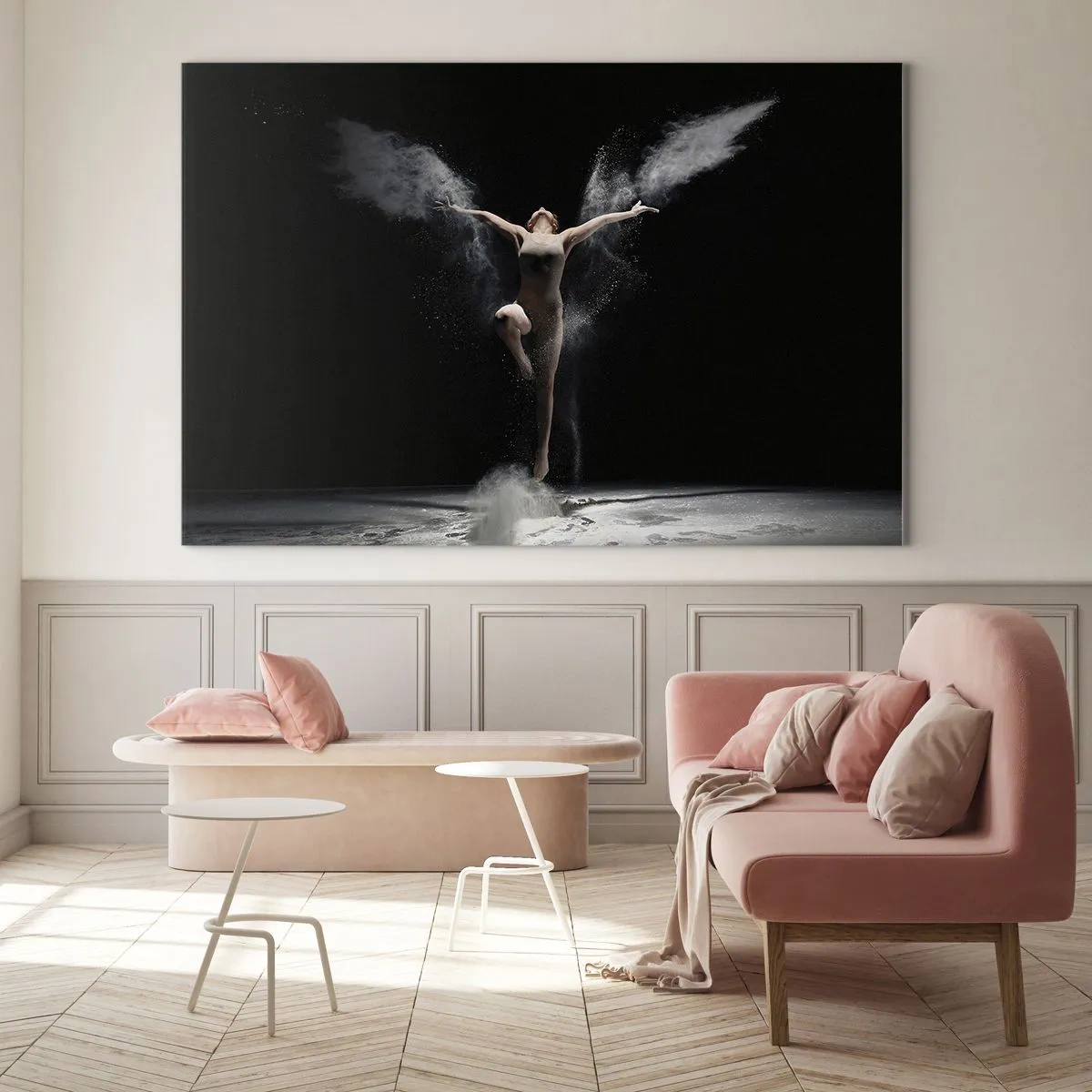 Impression sur verre - Image sur verre - Une danseuse dans des nuages de poudre sur fond noir - 100x70cm - Les elfes existent - Décoration murale moderne pour le salon et la chambre ARTTOR
