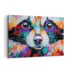 Impression sur toile - Image sur toile - Un portrait coloré d'un raton laveur dans le style d'une peinture expressive. - 120x80cm - Uniquement de belles émotions - Décoration murale moderne pour le salon et la chambre ARTTOR
