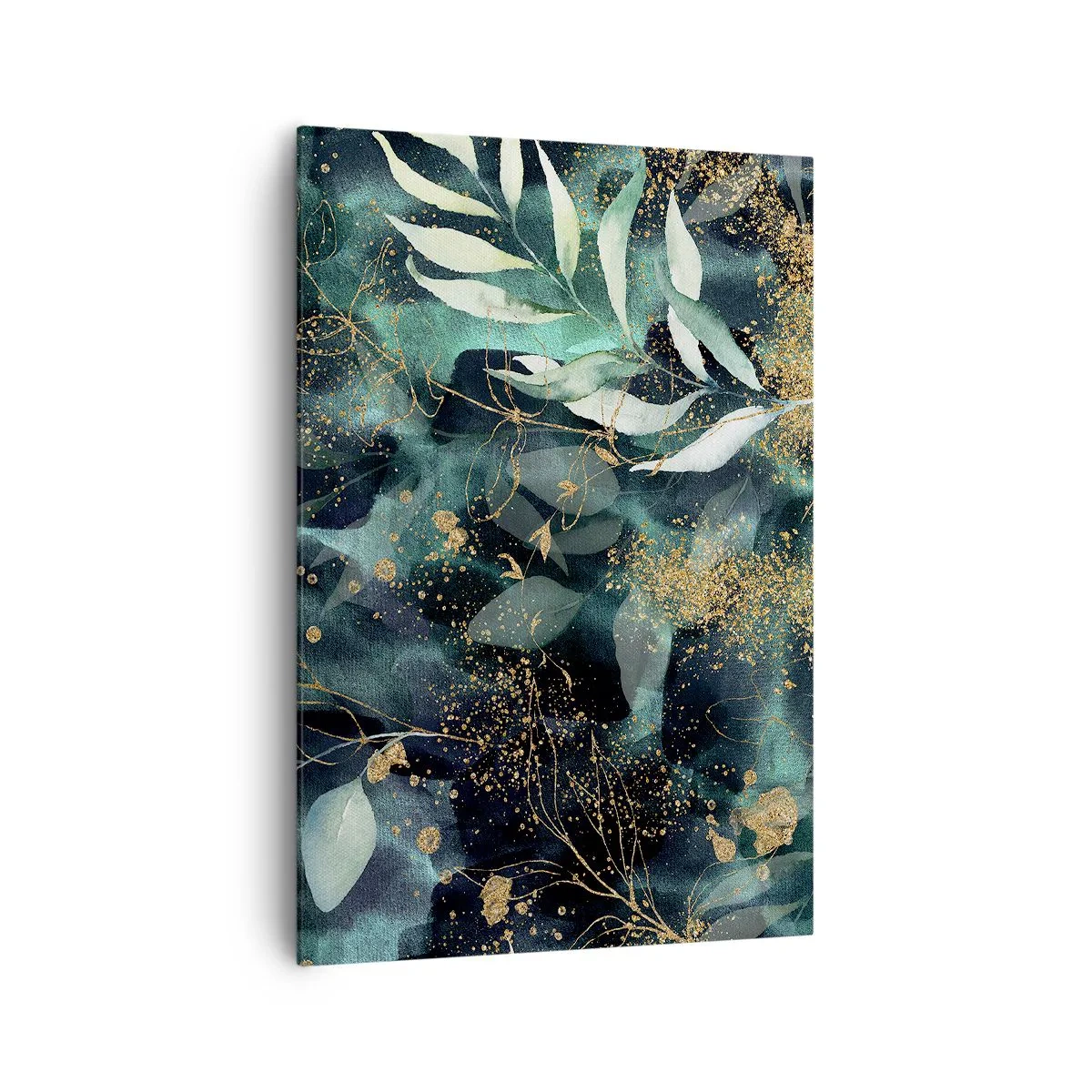 Impression sur toile - Image sur toile - Feuilles élégantes sur un fond sombre avec des accents dorés - 70x100cm - Jardin magique - Décoration murale moderne pour le salon et la chambre ARTTOR