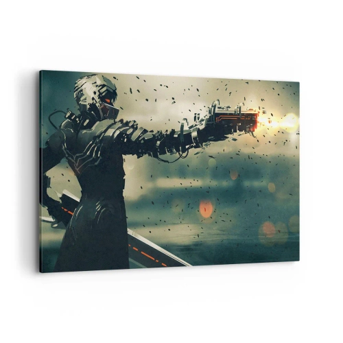 Impression sur toile - Image sur toile - Guerrier cybernétique avec des armes futuristes - 100x70cm - L'arme fatale - Votre propre Terminator - Décoration murale moderne pour le salon et la chambre ARTTOR