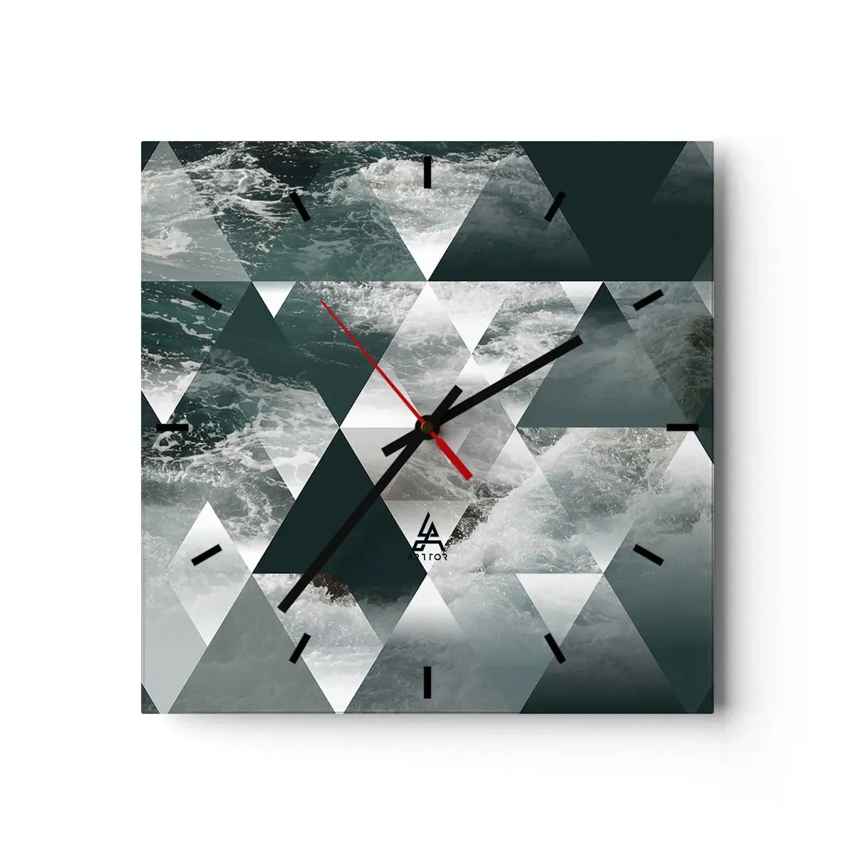 Horloge murale - Pendule murale - Motif géométrique avec un motif de vagues dans des tons de vert - 30x30cm - Point de vue de cristal - Décoration murale moderne pour le salon et la chambre ARTTOR