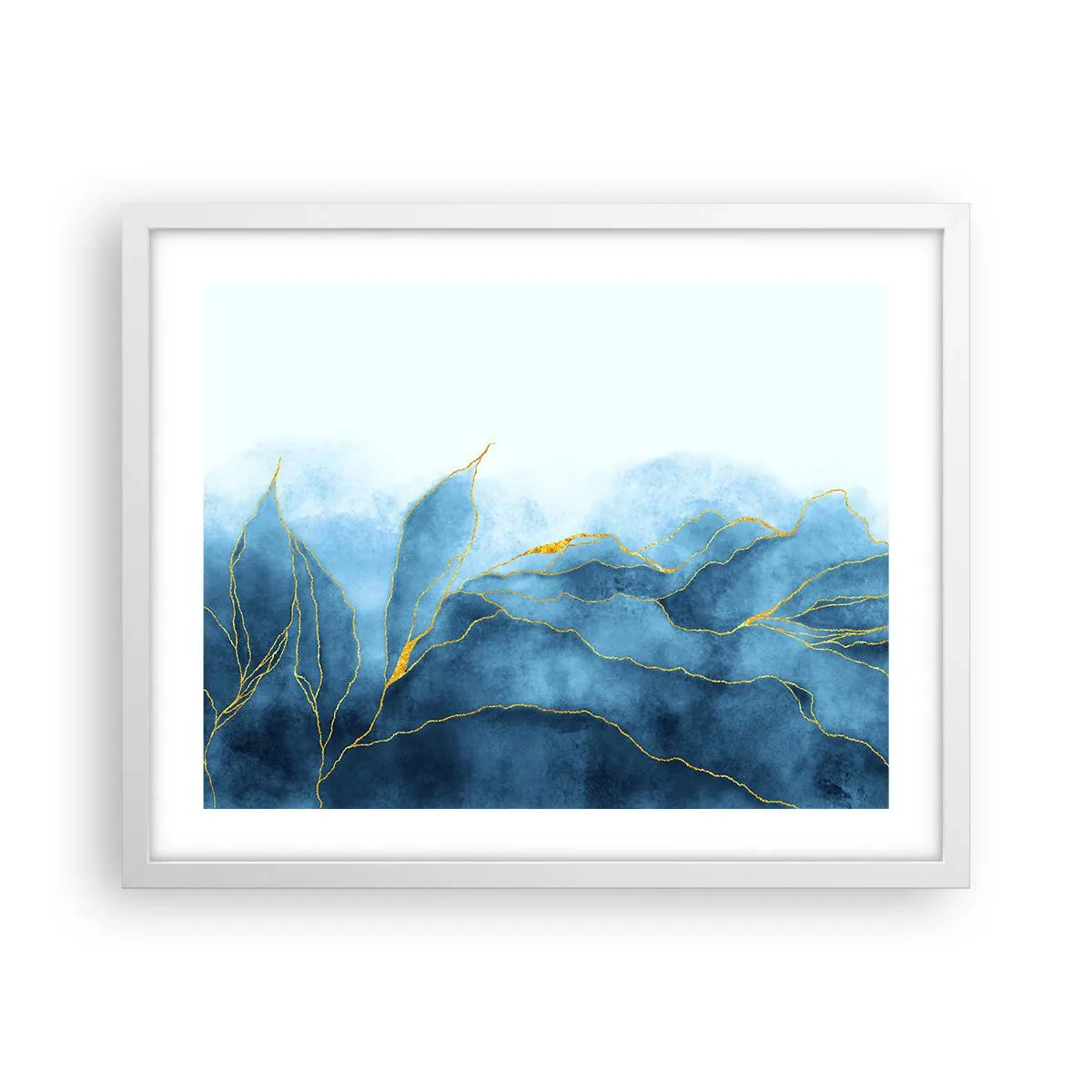 Affiche dans un cadre blanc - Poster - Bleu doré - 50x40 cm