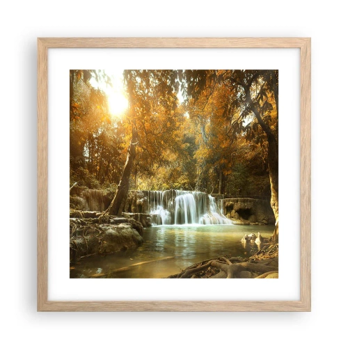 Affiche dans un chêne clair - Poster - Cascade du parc - 40x40 cm