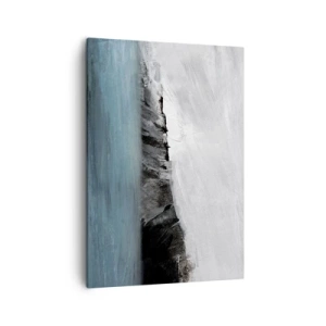 Impression sur toile - Image sur toile - Paysage abstrait avec de l'eau et un rivage rocheux - 50x70cm - Eau – terre : choc des éléments - Décoration murale moderne pour le salon et la chambre ARTTOR