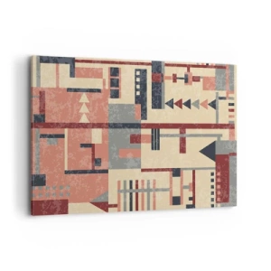 Impression sur toile - Image sur toile - Motif géométrique dans des tons pastel de beige, rouge et gris - 100x70cm - Une combinaison de verticaux et d'horizontaux - Décoration murale moderne pour le salon et la chambre ARTTOR