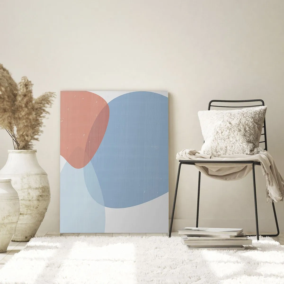 Impression sur verre - Image sur verre - Une composition abstraite dans des tons pastel de bleu et de rose avec des formes organiques. - 70x100cm - Relations pastel - Décoration murale moderne pour le salon et la chambre ARTTOR