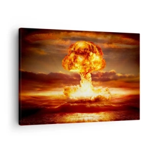Impression sur toile - Image sur toile - Explosion d'un nuage en forme de champignon sur fond de coucher de soleil - 70x50cm - Et la fin viendra - Décoration murale moderne pour le salon et la chambre ARTTOR
