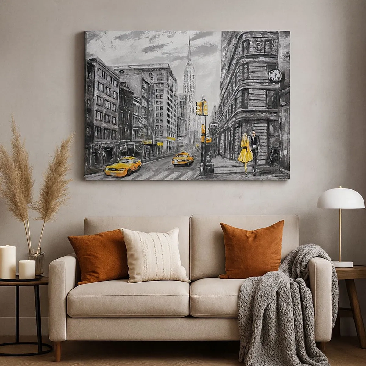Impression sur toile - Image sur toile - Rue de New York aux accents jaunes - 70x50cm - Une histoire new-yorkaise - Décoration murale moderne pour le salon et la chambre ARTTOR