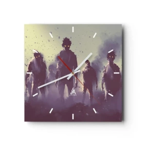 Horloge murale - Pendule murale - Scène sombre avec des silhouettes aux yeux jaunes - 30x30cm - Fais attention! Ils arrivent - Décoration murale moderne pour le salon et la chambre ARTTOR