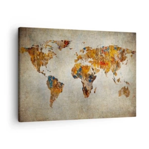 Impression sur toile - Image sur toile - Carte du monde vintage aux accents colorés - 70x50cm - Un monde vraiment immense - Décoration murale moderne pour le salon et la chambre ARTTOR