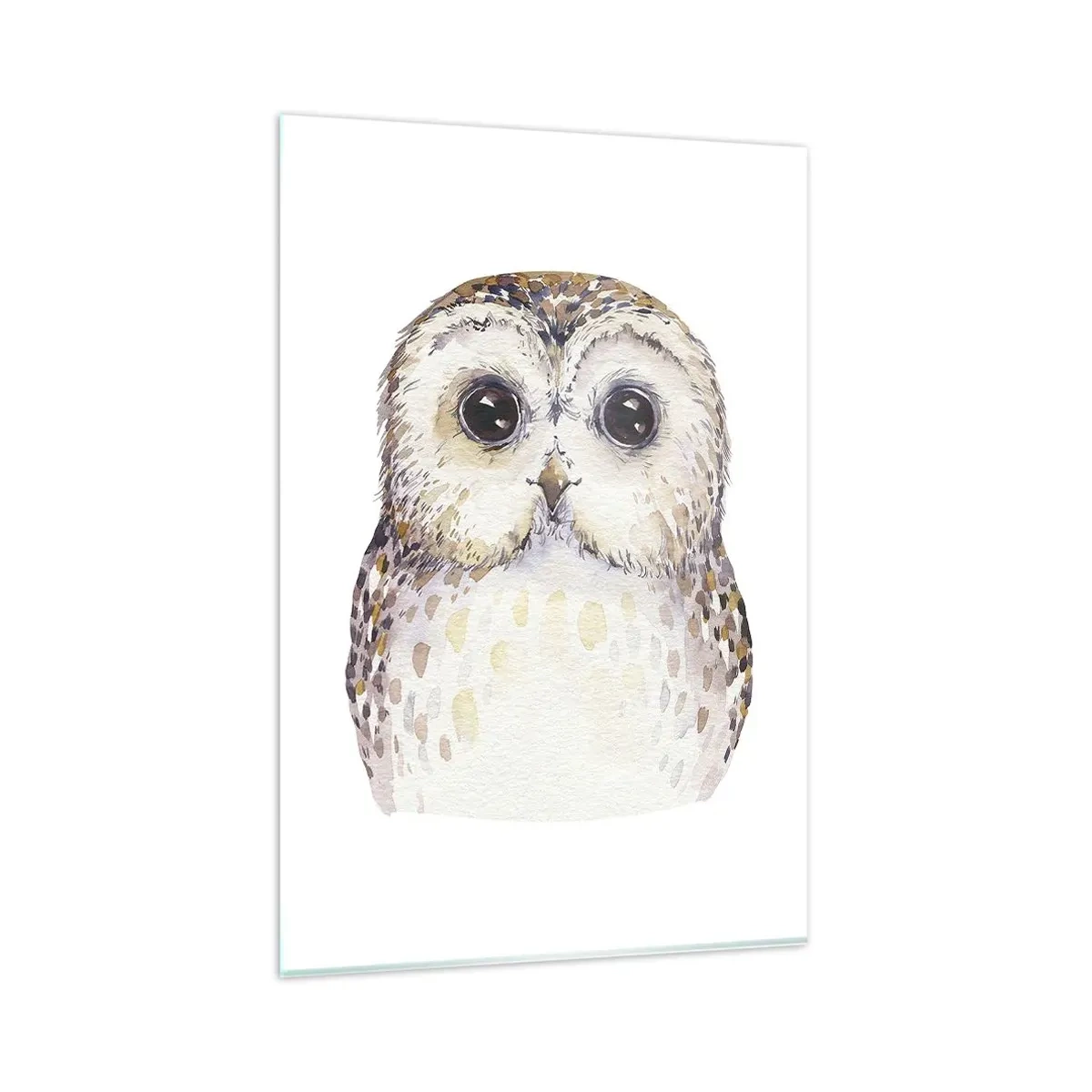 Impression sur verre - Image sur verre - Portrait d'un hibou sur fond clair aux couleurs délicates - 80x120cm - Regarde-moi dans les yeux - Décoration murale moderne pour le salon et la chambre ARTTOR