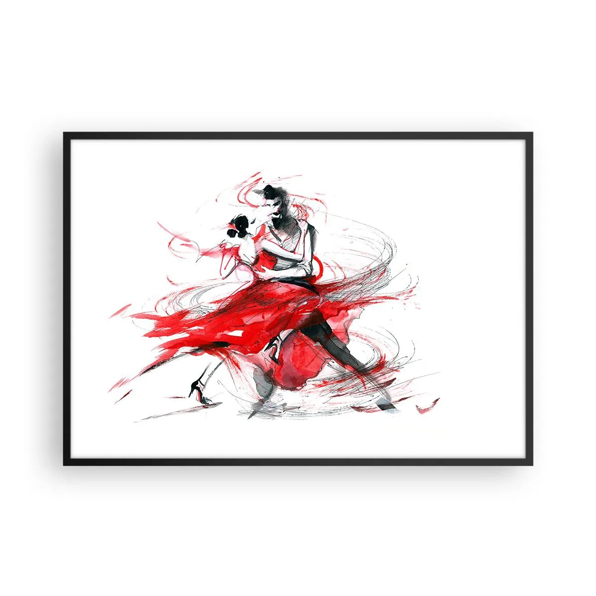 Affiche dans un cadre noir - Poster - Danseurs dans une danse dynamique aux accents rouges - 100x70cm - Tango - le rythme de la passion - Décoration murale moderne pour le salon et la chambre ARTTOR