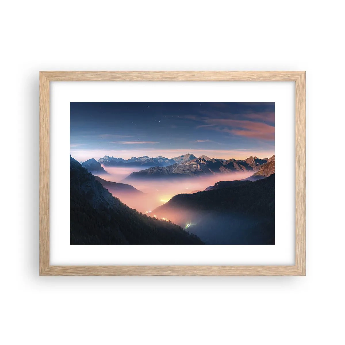 Affiche dans un chêne clair - Poster - Lumière dans les vallées - 40x30 cm