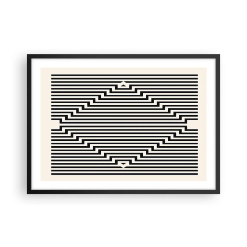 Affiche dans un cadre noir - Poster - Lignes noires et blanches créant un effet d'illusion géométrique - 70x50cm - Illusion géométrique - Décoration murale moderne pour le salon et la chambre ARTTOR