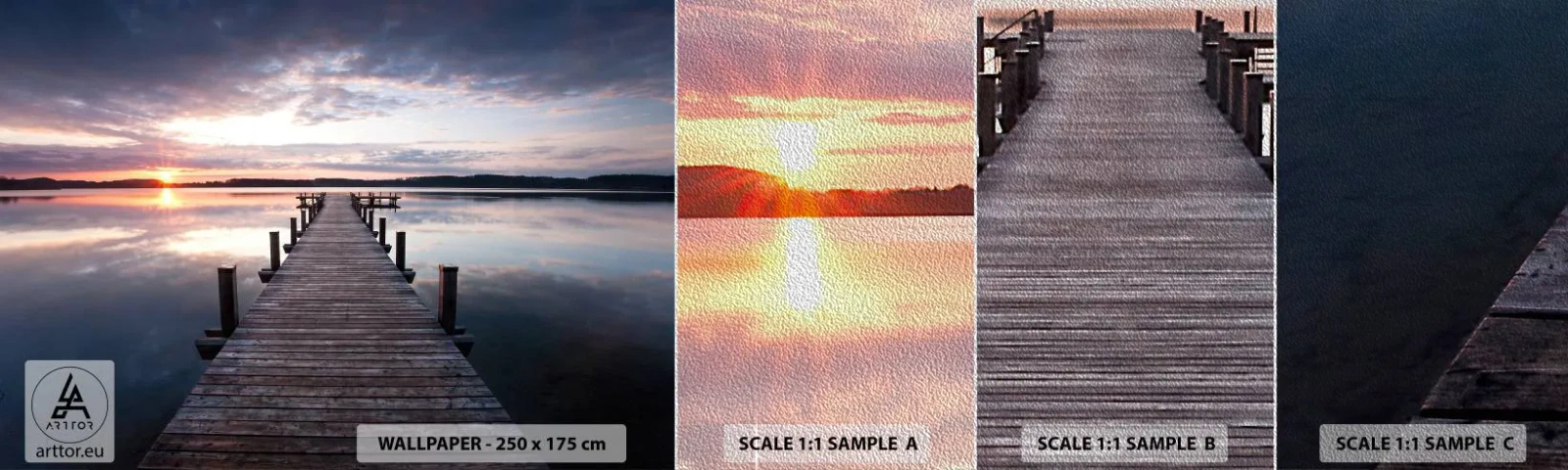 Échantillon de Papier Peint Premium Sand - Une frontière tranquille entre le jour et la nuit - Paysage, Lac, Coucher de soleil - 100x30 cm