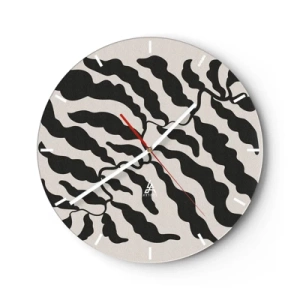 Horloge murale - Pendule murale - Formes organiques noires en forme de feuilles sur fond clair - 30x30cm - La nature du carré - Décoration murale moderne pour le salon, la cuisine et la chambre ARTTOR