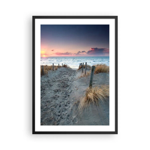Affiche dans un cadre noir - Poster - Sentier de plage au coucher du soleil avec vue sur la mer - 50x70cm - Tu as versé l'éclat de l'arc-en-ciel sur les flots - Décoration murale moderne pour le salon et la chambre ARTTOR