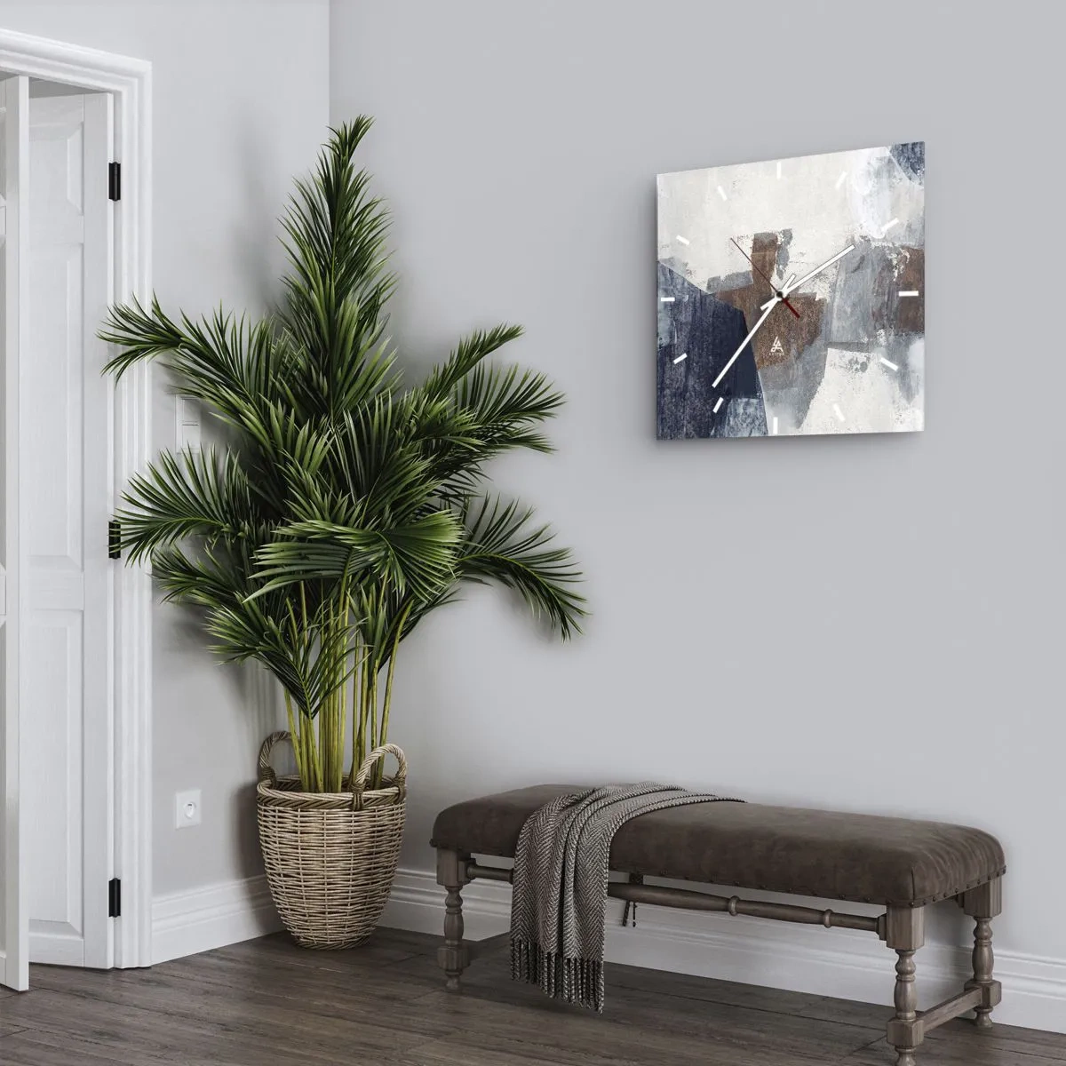 Horloge murale - Pendule murale - Formes abstraites dans des tons de bleu et de marron - 30x30cm - Formes bleues et brunes - Décoration murale moderne pour le salon et la chambre ARTTOR