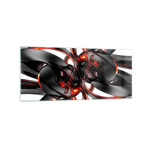 Impression sur verre - Image sur verre - Graphiques 3D abstraits avec des éléments noirs et rouges - 120x50cm - Mouvement de graphite et rouge - Décoration murale moderne pour le salon et la chambre ARTTOR