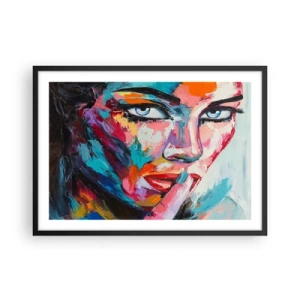 Affiche dans un cadre noir - Poster - Portrait coloré d'une femme dans un style abstrait - 70x50cm - Notre premier secret - Décoration murale moderne pour le salon et la chambre ARTTOR