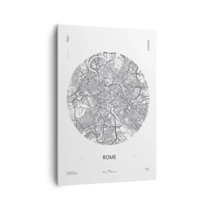 Impression sur toile - Image sur toile - Une carte de Rome dans un style minimaliste, noir et blanc - 70x100cm - Anatomie de Rome - Décoration murale moderne pour le salon et la chambre ARTTOR