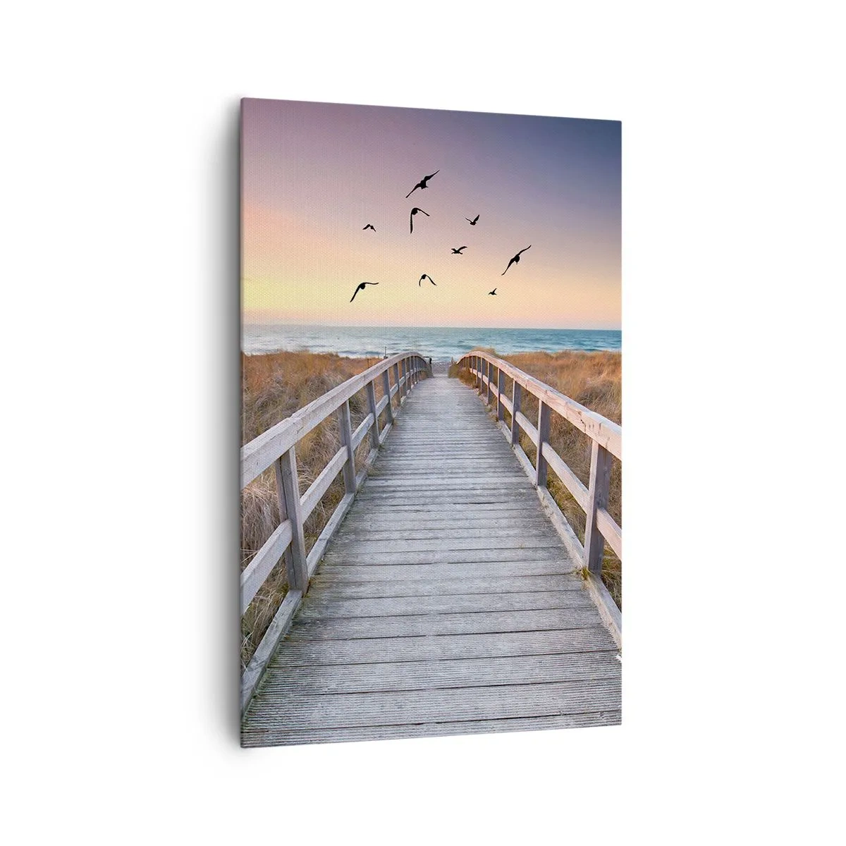 Impression sur toile - Image sur toile - Jetée en bois menant à la plage au coucher du soleil - 80x120cm - Envol des espaces - Décoration murale moderne pour le salon et la chambre ARTTOR