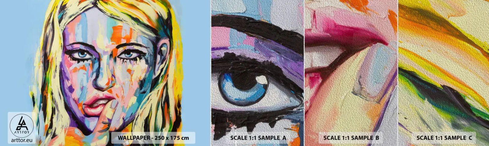 Échantillon de Papier Peint Premium Sand - Regarde-la droit dans les yeux - Femme, Portrait d'une femme, Fille - 100x30 cm