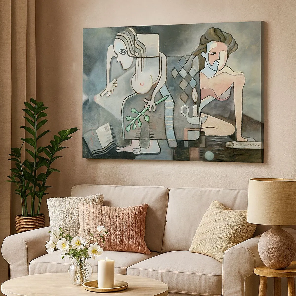 Impression sur toile - Image sur toile - Figures abstraites dans une composition symbolique avec une signification profonde - 70x50cm - Mosaïque d'esprit et de matière - Décoration murale moderne pour le salon et la chambre ARTTOR