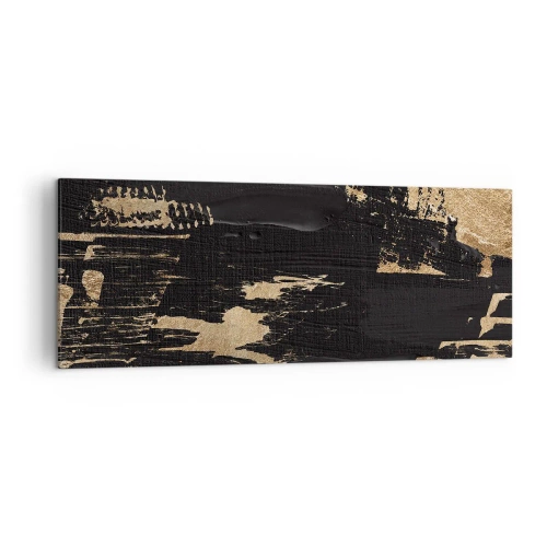 Impression sur toile - Image sur toile - Composition abstraite dans les tons de noir et d'or - 140x50cm - Empreinte du toucher - Décoration murale moderne pour le salon et la chambre ARTTOR