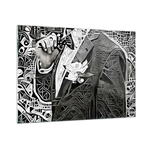 Impression sur verre - Image sur verre - Abstraction en noir et blanc avec des motifs géométriques - 100x70cm - Seulement en apparence un homme froid - Décoration murale moderne pour le salon et la chambre ARTTOR