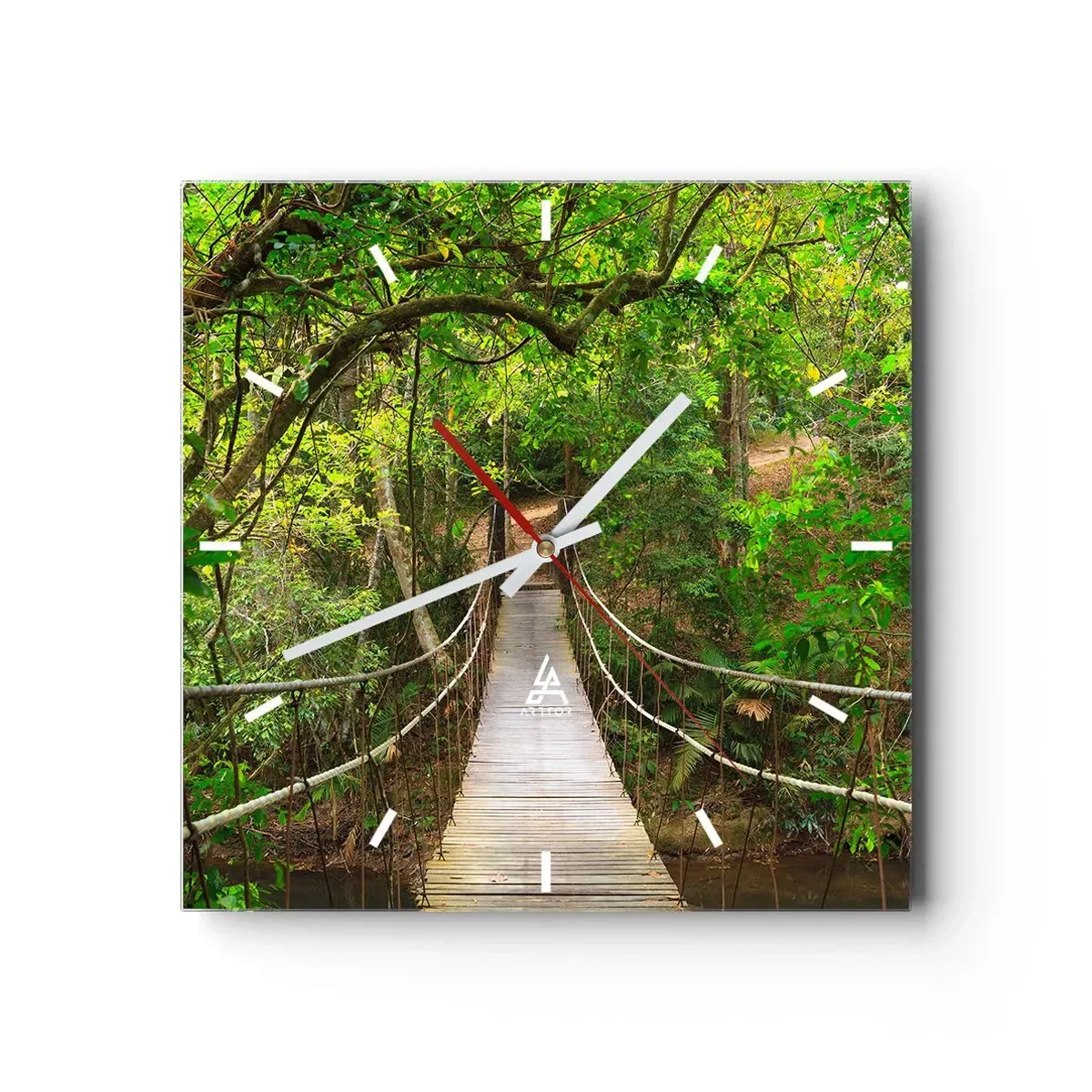 Horloge murale - Pendule murale - Un pont suspendu entouré d'une forêt tropicale verte - 30x30cm - Parce qu'il y a une plante grimpante dans le jardin - Décoration murale moderne pour le salon et la chambre ARTTOR