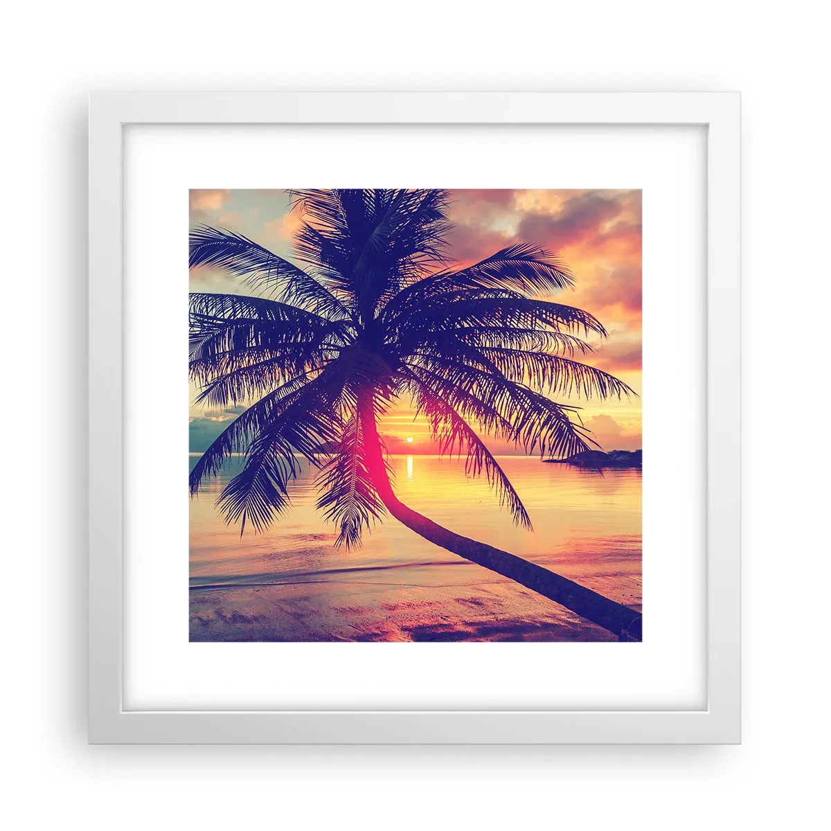 Affiche dans un cadre blanc - Poster - Soirée sous les palmiers - 30x30 cm