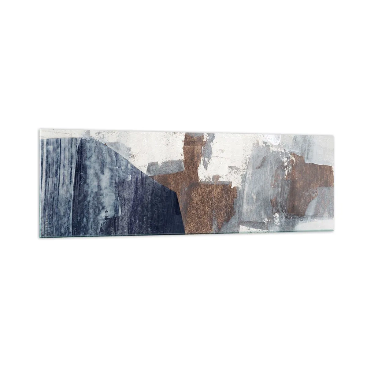 Impression sur verre - Image sur verre - Formes abstraites dans des tons de bleu et de marron - 160x50cm - Formes bleues et brunes - Décoration murale moderne pour le salon et la chambre ARTTOR