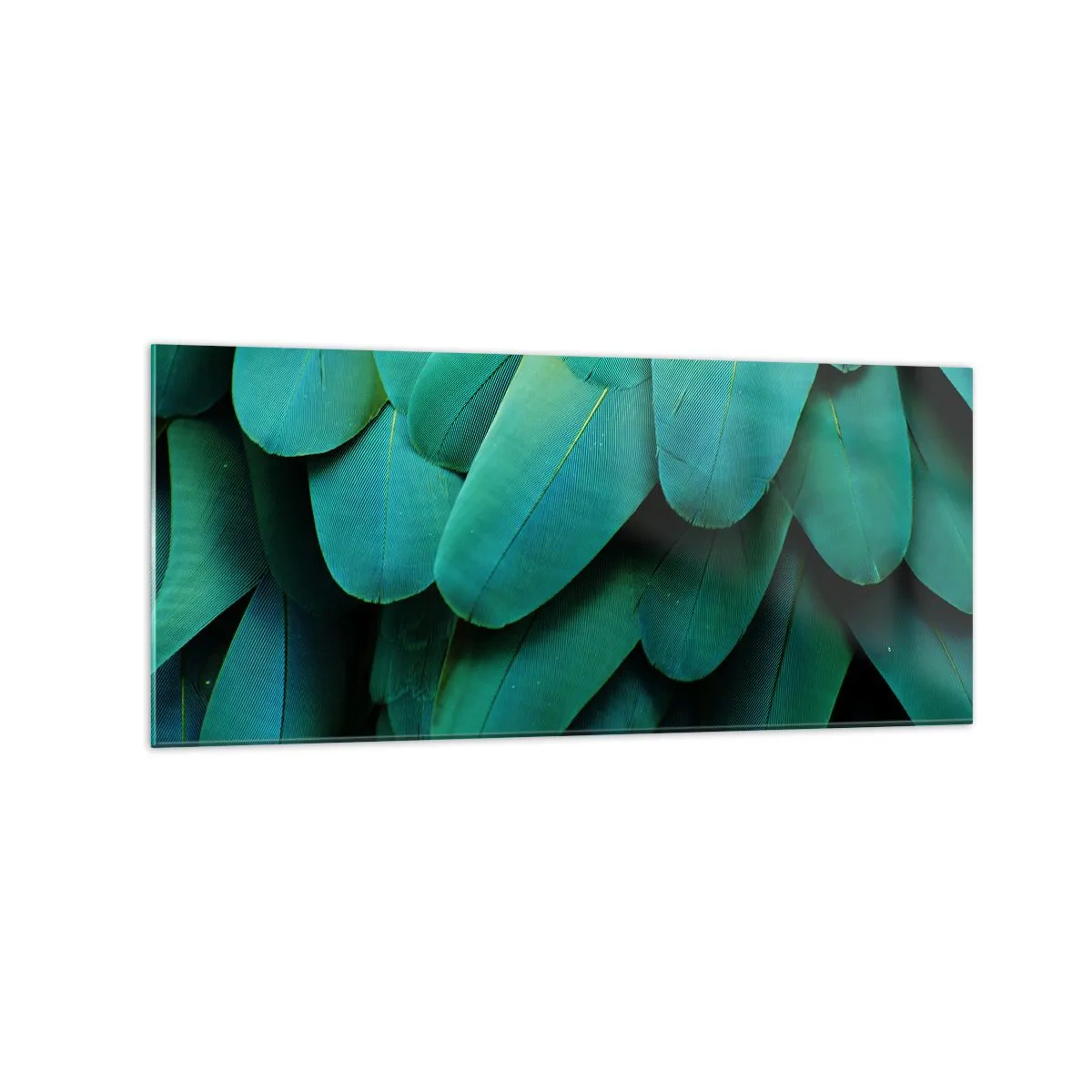 Impression sur verre - Image sur verre - Détail de plumes dans des tons de vert - 120x50cm - Perfection de la nature du perroquet - Décoration murale moderne pour le salon et la chambre ARTTOR