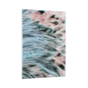 Impression sur verre - Image sur verre - Gros plan de plumes aux tons rose saphir - 50x70cm - Duvet rose saphir - Décoration murale moderne pour le salon et la chambre ARTTOR