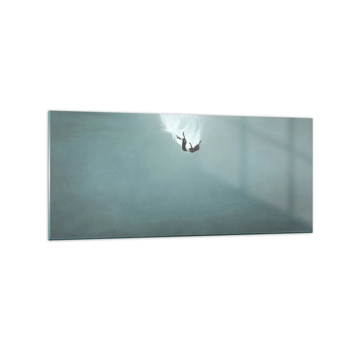 Impression sur verre - Image sur verre - Une silhouette immergée dans une eau turquoise profonde - 120x50cm - Dans les bras de l'océan - Décoration murale moderne pour le salon et la chambre ARTTOR