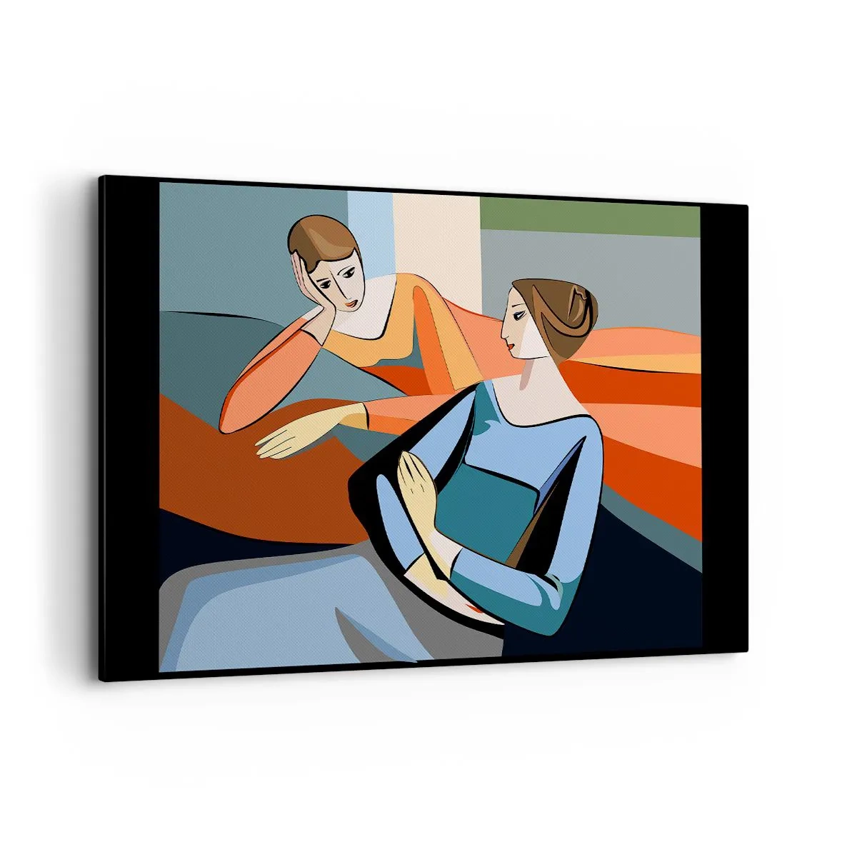 Impression sur toile - Image sur toile - Illustration abstraite de deux femmes dans le style cubiste - 120x80cm - Un moment de confiance - Décoration murale moderne pour le salon et la chambre ARTTOR