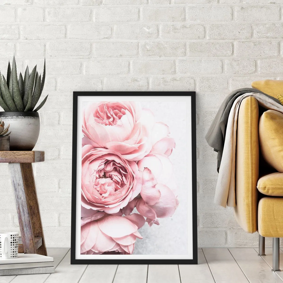 Affiche dans un cadre noir - Poster - Gros plan de délicates fleurs de pivoine rose - 50x70cm - Pour les romantiques - Décoration murale moderne pour le salon et la chambre ARTTOR