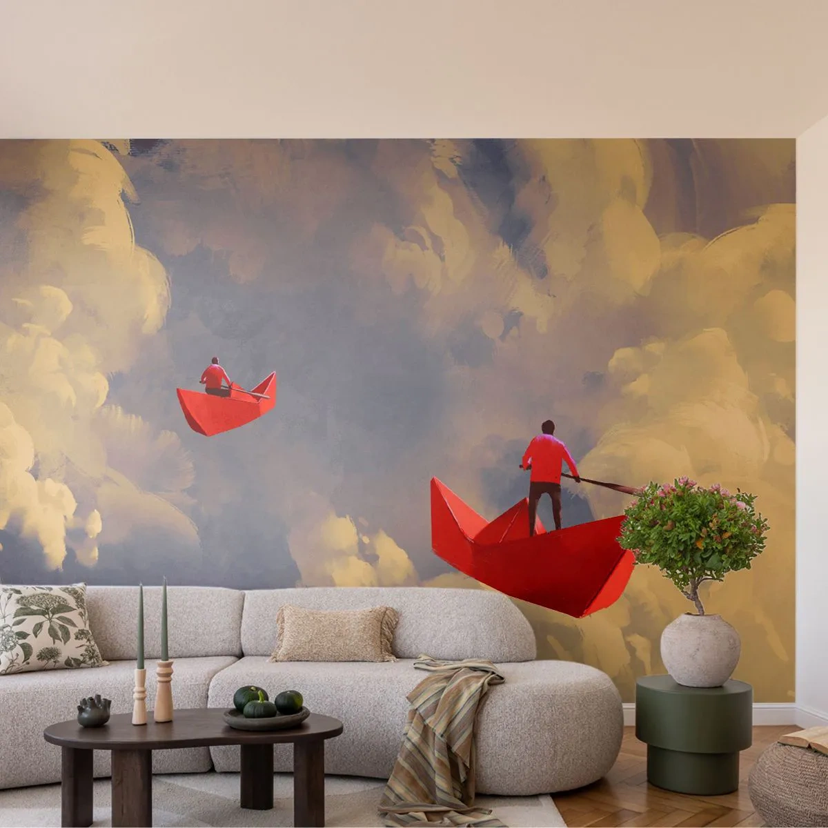 Papier Peint Photo Premium Sand - Expédition des Rêveurs - Abstraction, Fantaisie, Origami - 350x256 cm