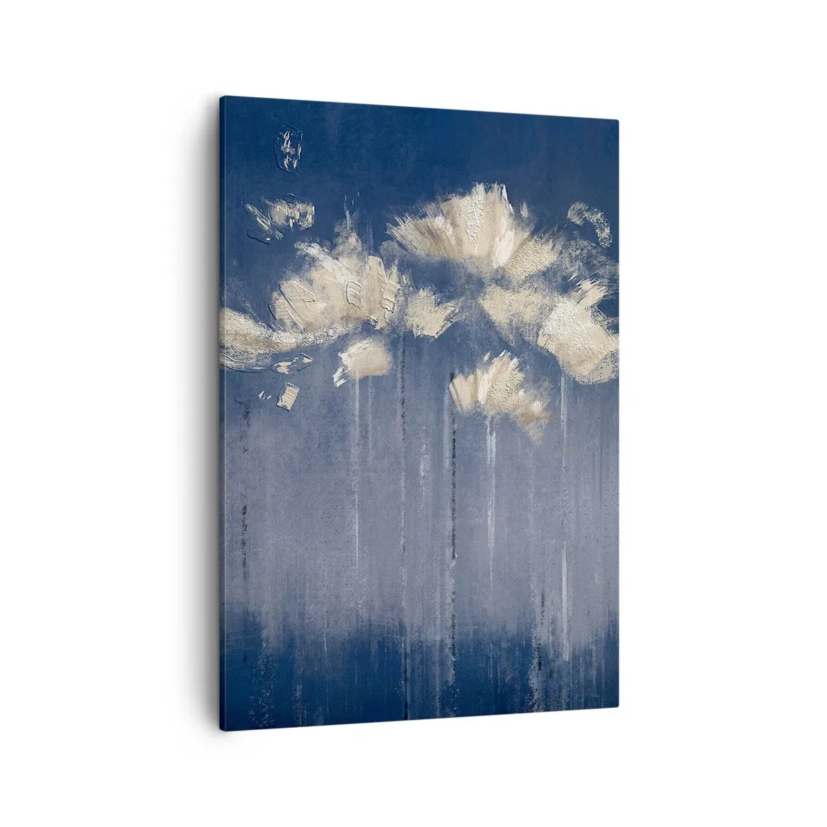 Impression sur toile - Image sur toile - Fleurs délicates sur fond bleu - 50x70cm - Comme des pétales au vent - Décoration murale moderne pour le salon et la chambre ARTTOR